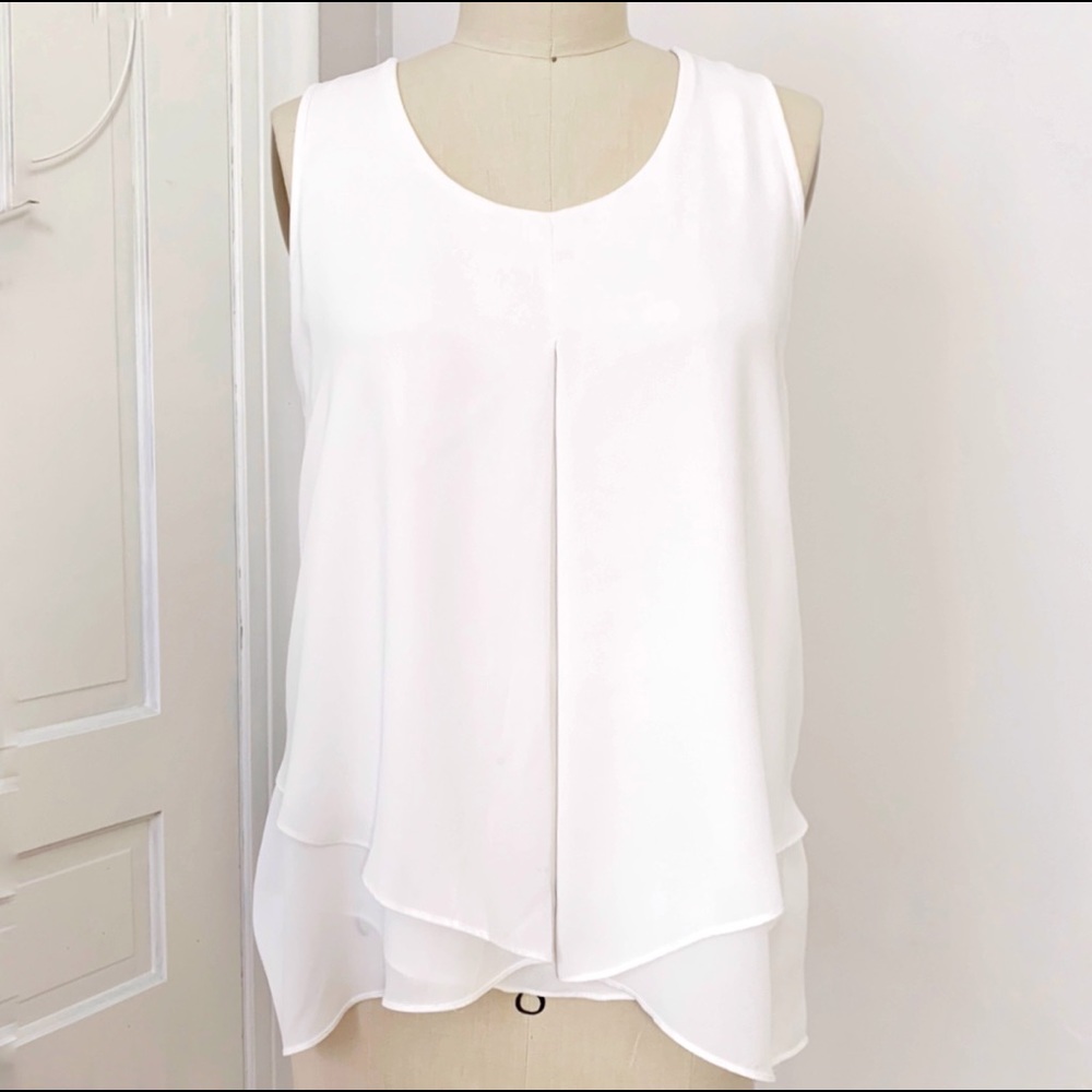 NY Collection Sleeveless Double Layer Cream Top S